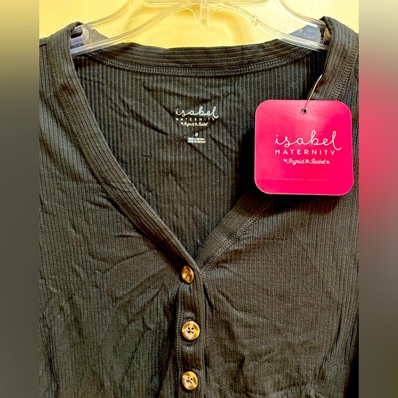 NWT Black Ingrid & Isabel Elbow Sleeve V-Neck Henley Maternity Top in Size S - Picture 3 of 3